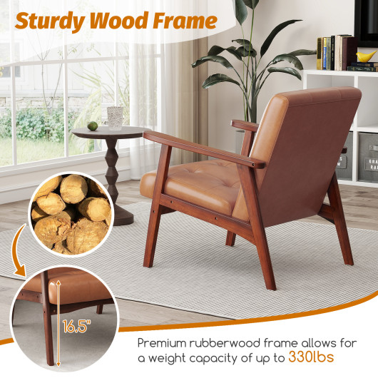 Mid Century Modern Leather Accent Chair with Wooden Frame - Image 7
