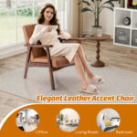 Mid Century Modern Leather Accent Chair with Wooden Frame