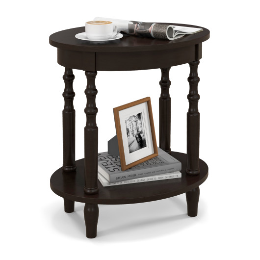 Mid Century Modern 2 Tier Oval Side Table with Storage - Image 4