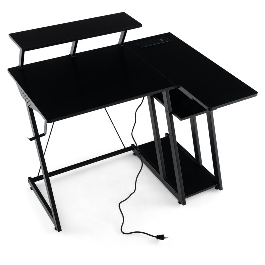 L Shaped Gaming Desk with Storage, Outlets, and USB Ports