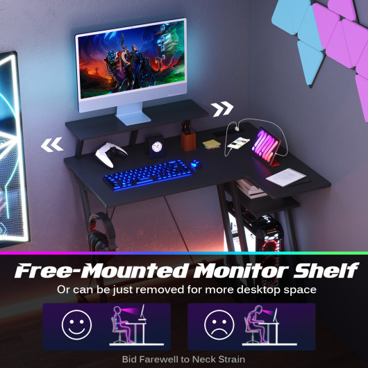 L Shaped Gaming Desk with Storage, Outlets, and USB Ports