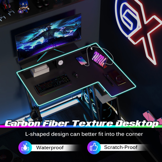 L Shaped Gaming Desk with Storage, Outlets, and USB Ports