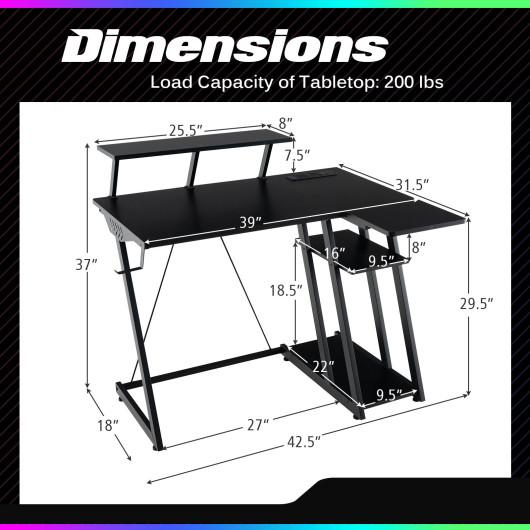 L Shaped Gaming Desk with Storage, Outlets, and USB Ports