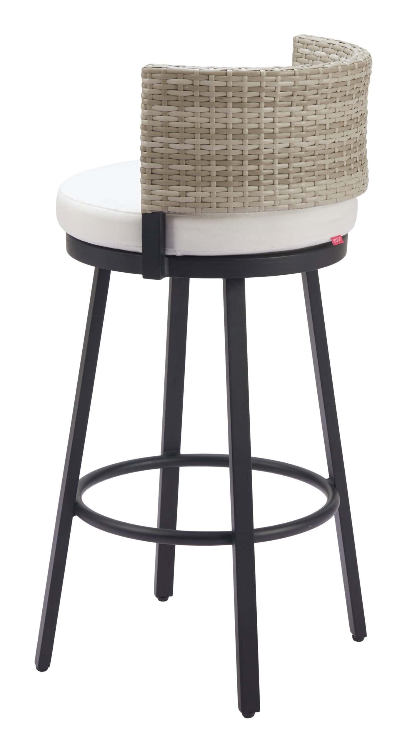 White Wave Outdoor Barstool with Aluminum Frame and Olefin Cushion