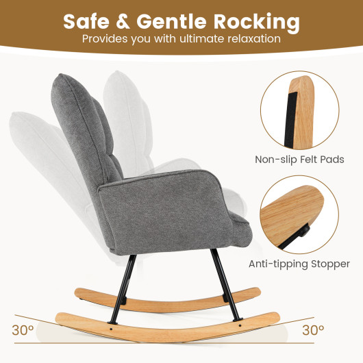 Linen Rocking Chair with High Backrest and Padded Armrests