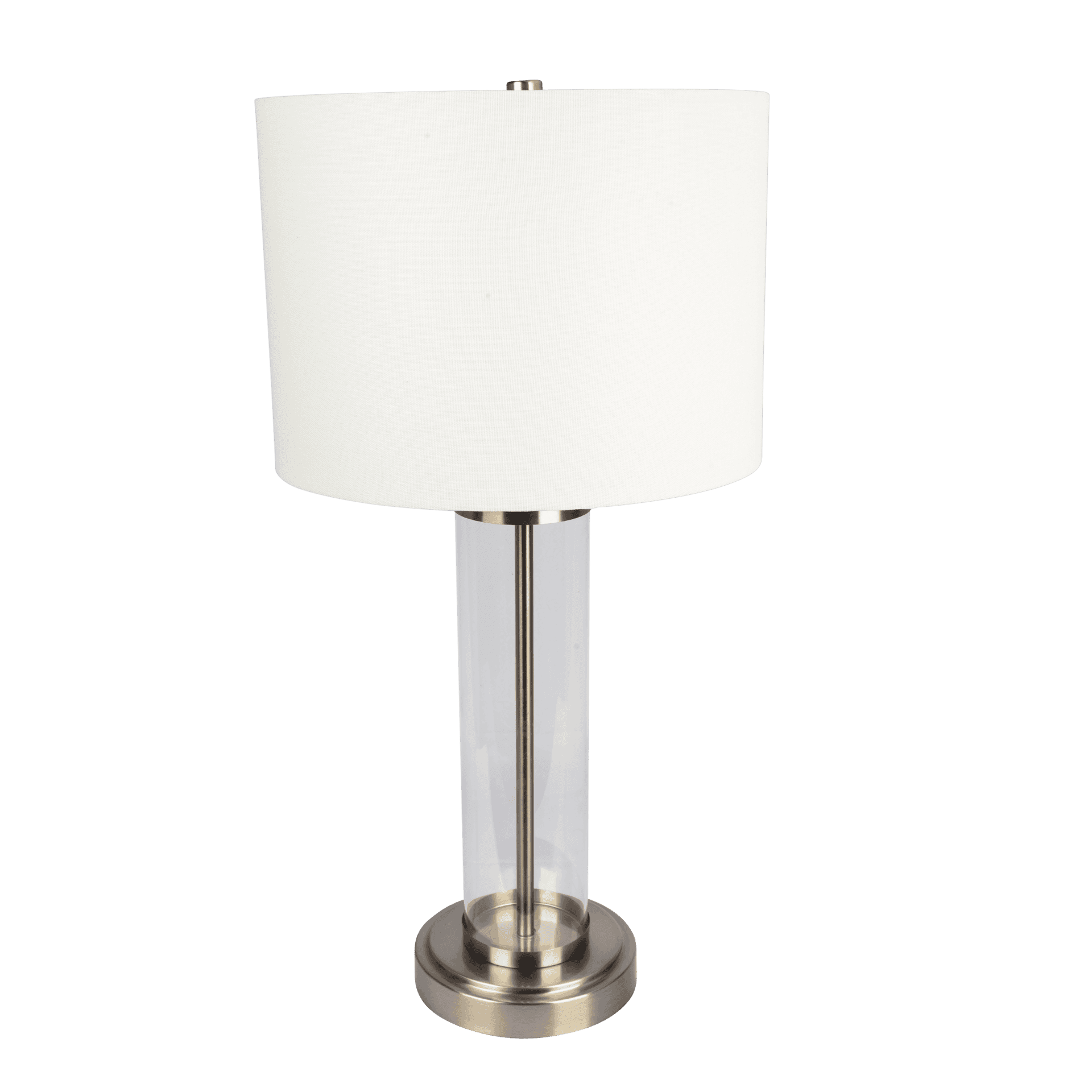 Silvery Gray Brushed Nickel Table Lamp with Clear Glass Body