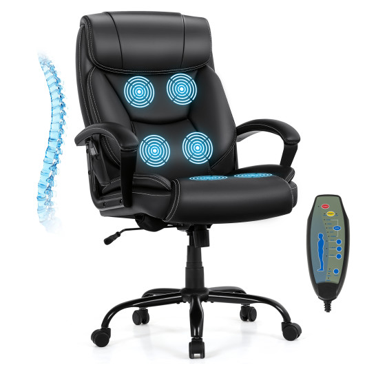 Ergonomic Massage Office Chair with 6-Point Vibration - Black