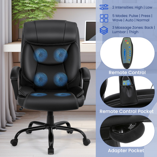 Ergonomic Massage Office Chair with 6-Point Vibration - Black