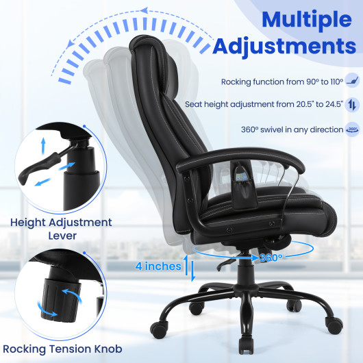 Ergonomic Massage Office Chair with 6-Point Vibration - Black