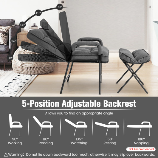 Adjustable Linen Accent Chair with Ottoman and Foldable Footrest - Image 7
