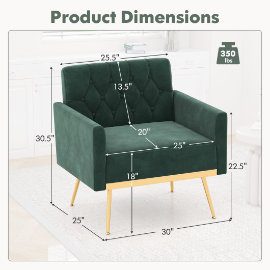Velvet Accent Chair with Tufted Back and Golden Metal Legs - Image 5