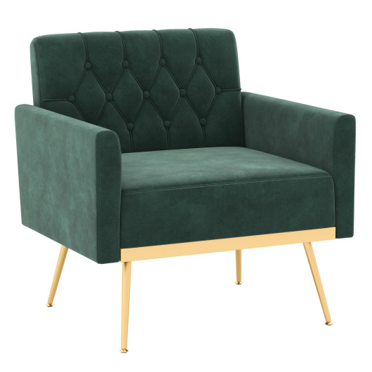 Velvet Accent Chair with Tufted Back and Golden Metal Legs - Image 3