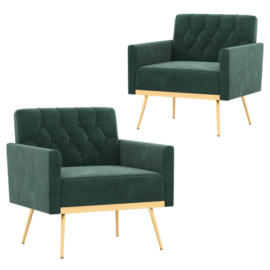 Velvet Accent Chair with Tufted Back and Golden Metal Legs - Image 4