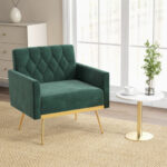 Velvet Accent Chair with Tufted Back and Golden Metal Legs