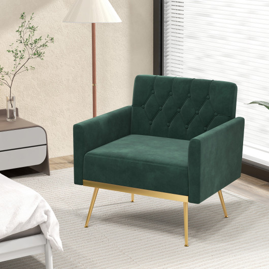 Velvet Accent Chair with Tufted Back and Golden Metal Legs - Image 6