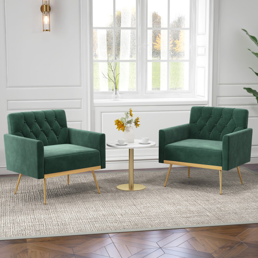 Velvet Accent Chair with Tufted Back and Golden Metal Legs - Image 2