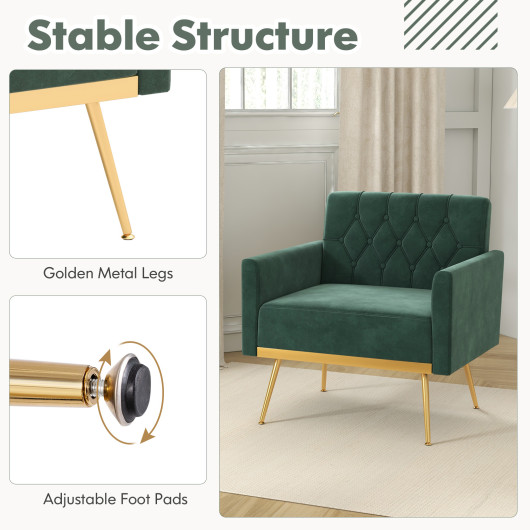 Velvet Accent Chair with Tufted Back and Golden Metal Legs - Image 7