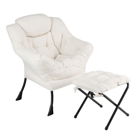 Ergonomic Sherpa Accent Chair with Ottoman and Storage Pocket - Image 3