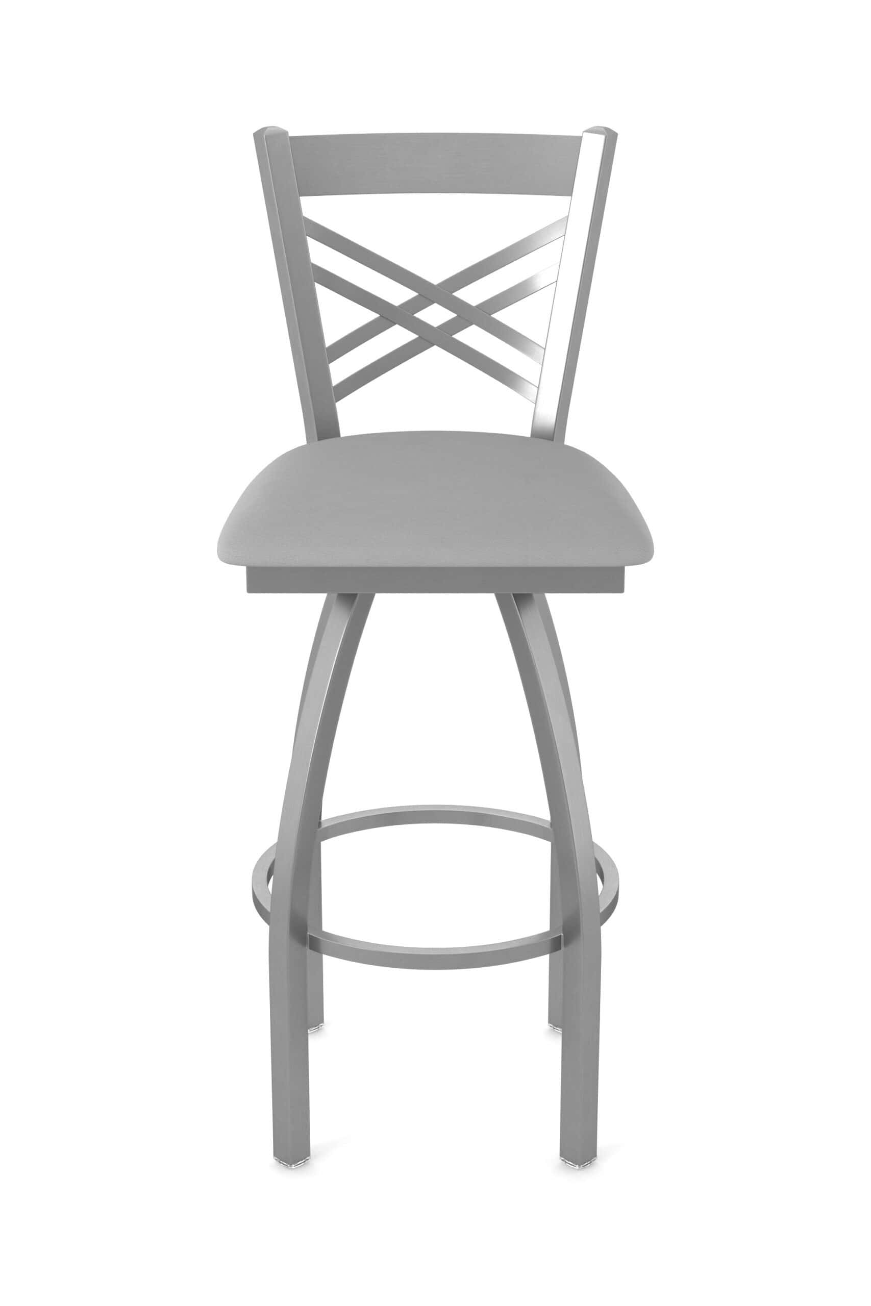 36-inch stainless steel swivel bar stool with breeze sidewalk 2.5-inch cushion seat, cross back, and single-ring base