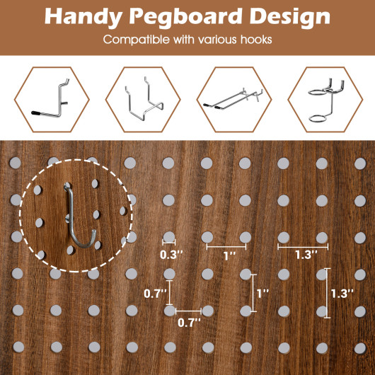 Rustic Pegboard Room Divider with Solid Wood Frame (4-Panel)
