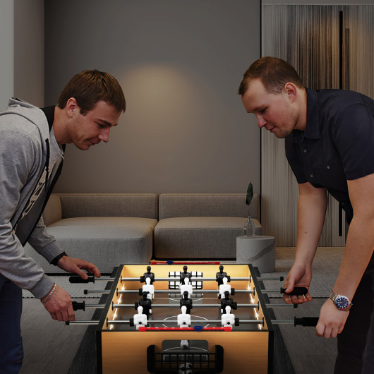 Compact LED Foosball Table with Non-Slip Handles for Two Players