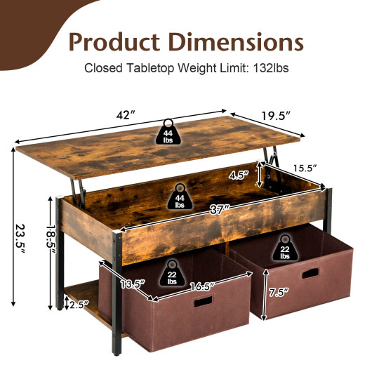 Lift Top Coffee Table with Storage Drawers and Hidden Compartment - Image 4