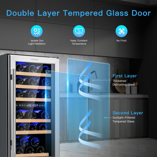 Dual Zone 30-Bottle Wine Cooler with Temperature Memory - Silver - Image 7