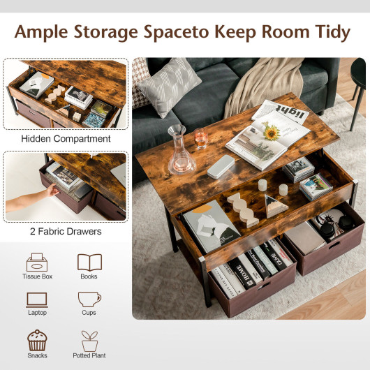 Lift Top Coffee Table with Storage Drawers and Hidden Compartment - Image 5
