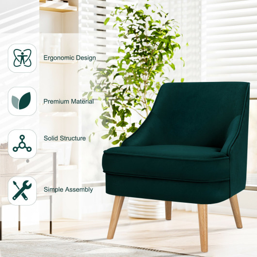 Mid Century Velvet Accent Chair with Rubber Wood Legs - Image 6