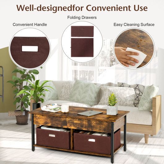 Lift Top Coffee Table with Storage Drawers and Hidden Compartment - Image 2