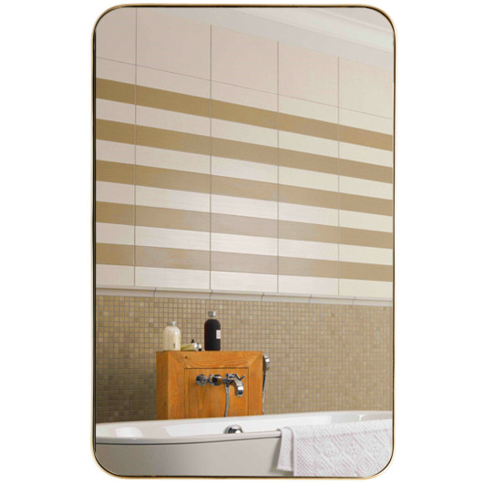 Wall-Mounted Rectangular Mirror with Metal Frame Rounded Corners