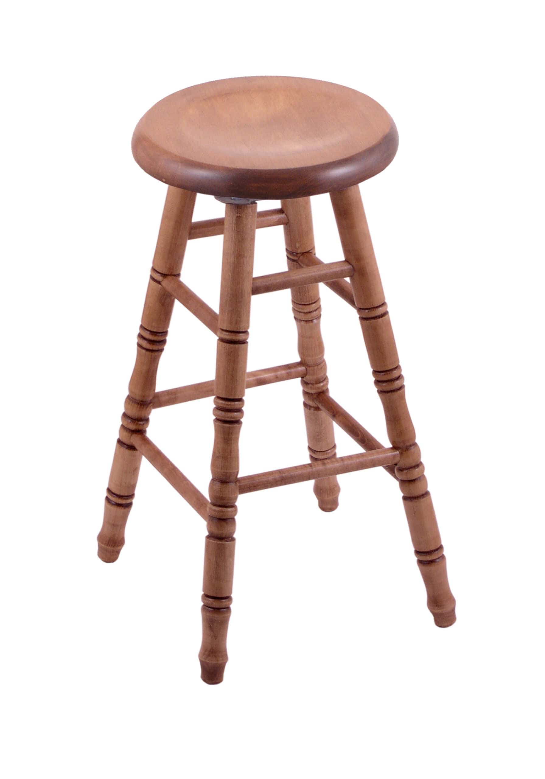 saddle dish 24-inch backless swivel counter stool with medium finish, turned maple leg, and saddle dish seat