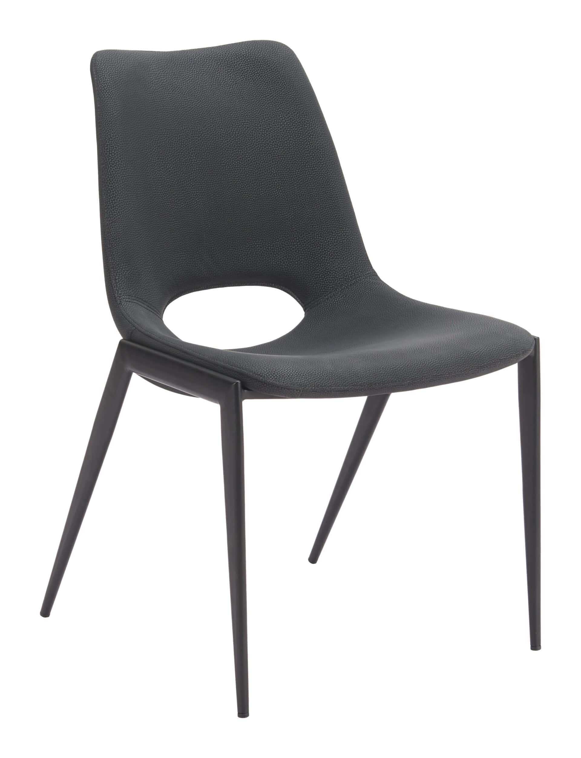 Black Faux Leather Armless Dining Chair with Steel Legs (Set of 2)
