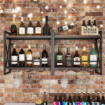 Industrial Wall Mounted Wine Rack with Shelves and Glass Holders