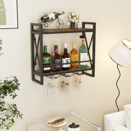 Industrial Wall Mounted Wine Rack with Shelves and Glass Holders - Image 2