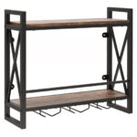Industrial Wall Mounted Wine Rack with Shelves and Glass Holders