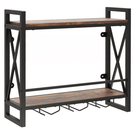 Industrial Wall Mounted Wine Rack with Shelves and Glass Holders - Image 3