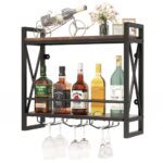 Industrial Wall Mounted Wine Rack with Shelves and Glass Holders