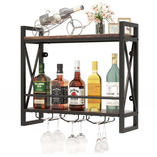 Industrial Wall Mounted Wine Rack with Shelves and Glass Holders - Image 4