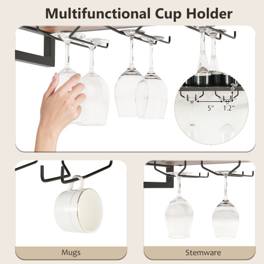 Industrial Wall Mounted Wine Rack with Shelves and Glass Holders - Image 7