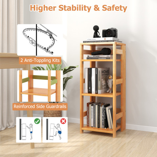 4-Tier Rubber Wood Bookshelf with Side Fences for Storage - Image 7