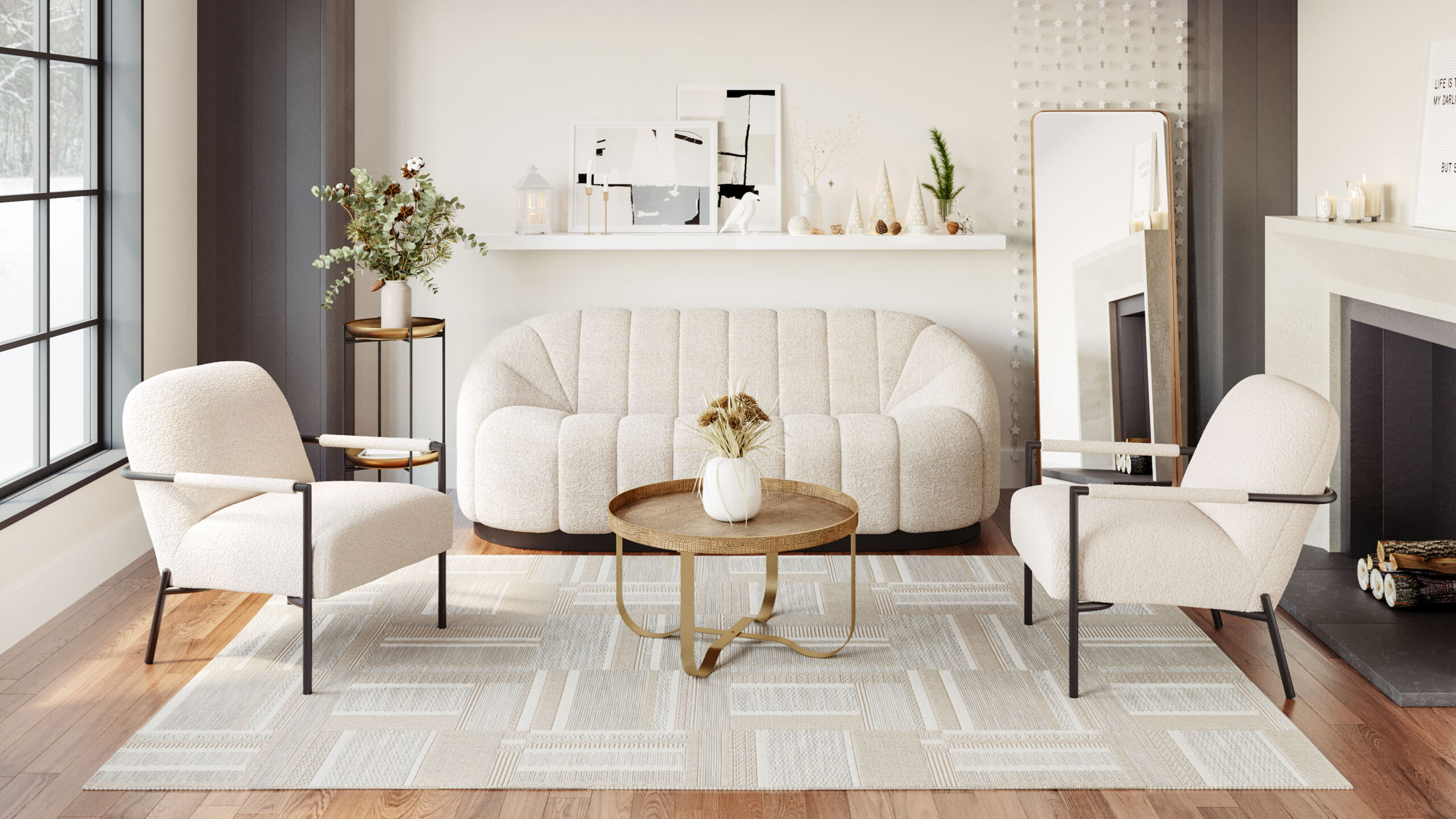 Modern Brass Coffee Table with Round Top and Steel Frame
