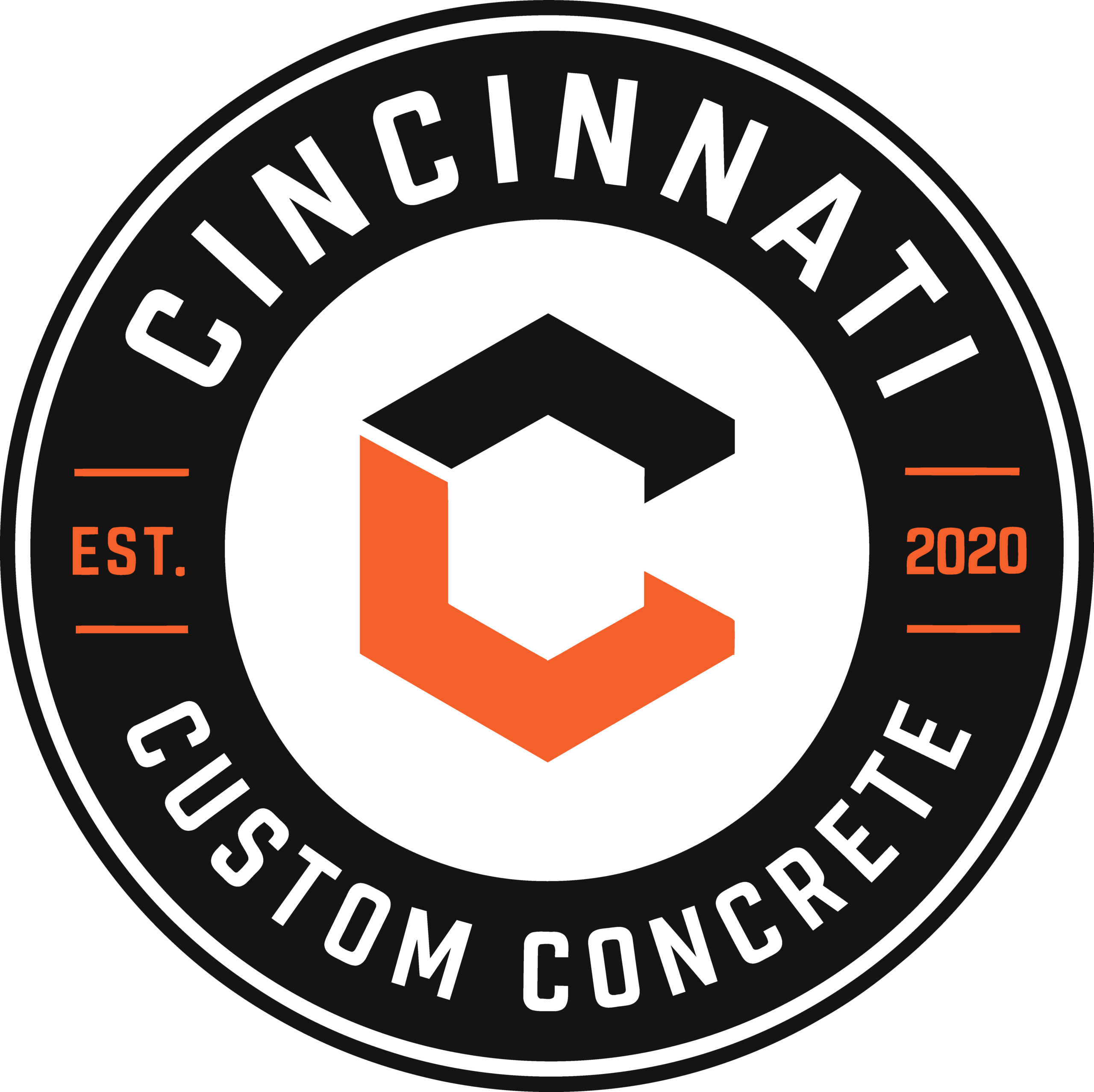 Cincinnati Custom Concrete logo with a modern design and bold text.