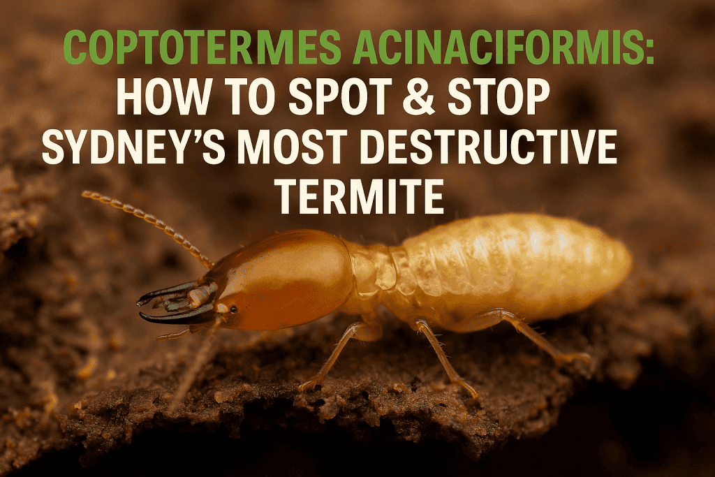 Close-up of a Coptotermes acinaciformis termite on wood – common destructive termite species in Sydney homes