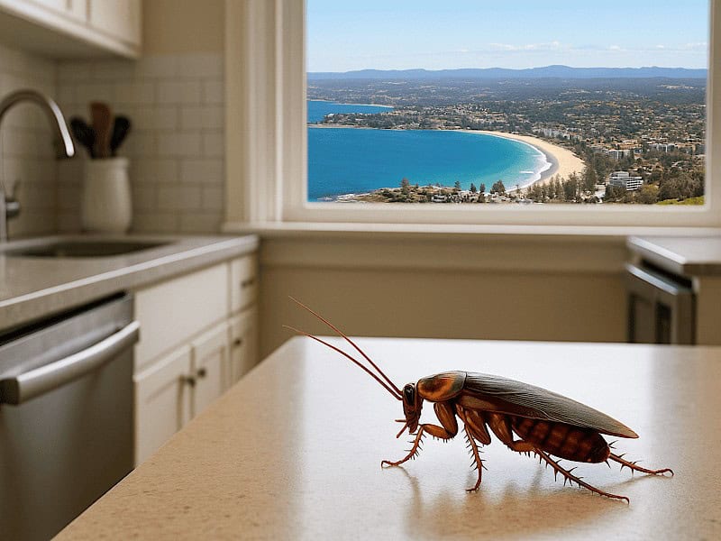 cockroach in kitchen in the northern beaches overlooking the beach