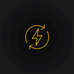 Icon mit Blitzsymbol und Recycling-Pfeilen, symbolisiert nachhaltige Energie und Umweltbewusstsein.