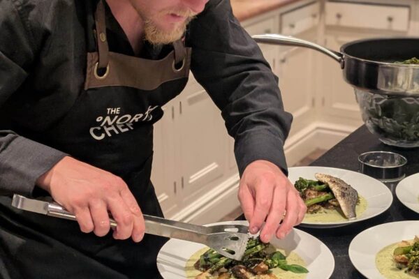 Freshly prepared Cornish seafood dish by a chef from North Coast Chef, showcasing Cornish ingredients and culinary excellence.
