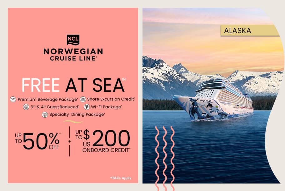 Free At Sea Save Up to 50% + Up to US$200 Onboard Credit*