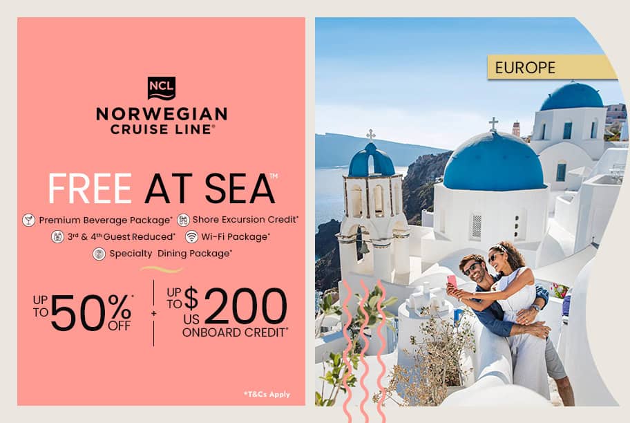 Free At Sea Save Up to 50% + Up to US$200 Onboard Credit*