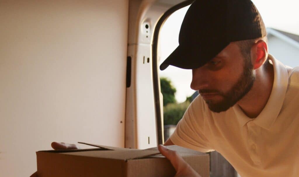 Livraison de colis par un livreur de D'agnillo Transport, spécialiste du transport de marchandises.